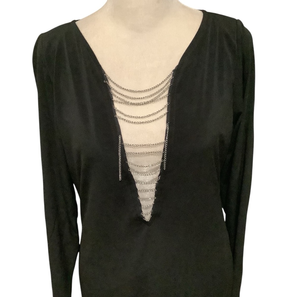 Frederick's of Hollywood Black Dress with Deep V Neck Chain Accent WORN ONCE - Picture 2 of 8